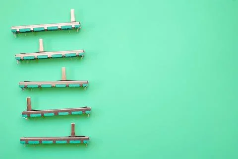 Faders,button switch for replacing repairing audio mixers,amplifiers Stock Photos