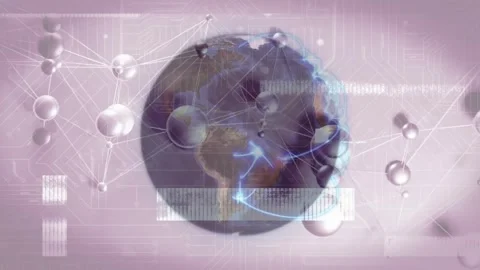 Fading 3D globe initiating nodes appearing, linking lines, blue arcs Stock Footage 320067570