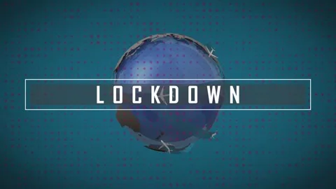 Fading in 3D globe rotating and assembling LOCKDOWN text, showing travel pause Stock Footage 317869150