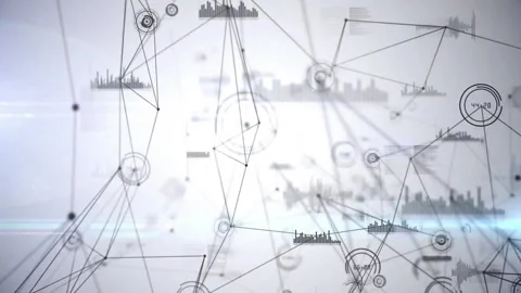 Fading backdrop triggers lines and nodes forming web pattern pulsing cluster Stock Footage 313509211