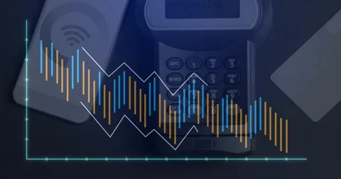 Fading-in bars overlaying payment terminal decreasing, sliding and visualizing Stock-Footage 311678102