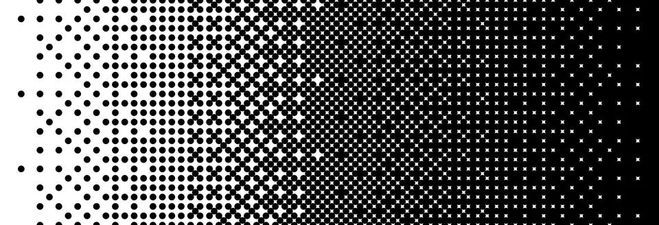 Fading bitmap gradient texture. Black and white dither pattern background Stock Illustration