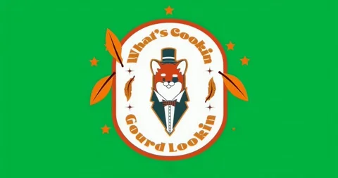 Fading circular badge with fox in tuxedo animating splash, leaves and stars on Stock Footage 317450411