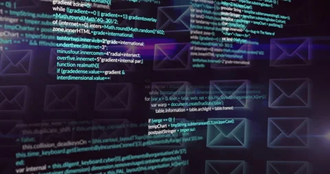 Fading in colored code lines over mail grid, scrolling functions, forms showing Stock Footage 309893964