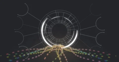 Fading concentric interface starting, expanding grid arcs pulsing data dots Stockbeeldmateriaal 327848230