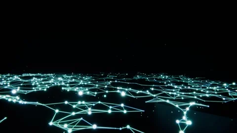 Fading cyan network plane forming in dark void, thin lines and pulsing nodes Stock Footage 337141184