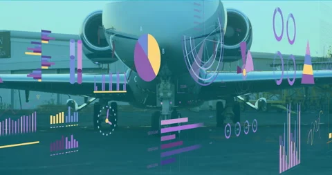 Fading in data overlays on jet fuselage, charts spawning as camera dollying in Video stock 315683029