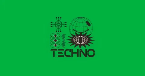 Fading in glowing techno emblem on transparent glitch backdrop, rising glow Video stock 317362941