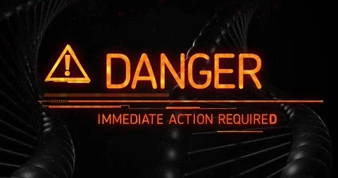 Fading icon starting scan DPT morphing into DANGER glitch resolving IMMEDIATE Stock Footage 327587583