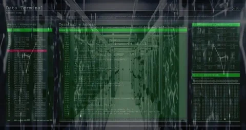 Fading overlay on server racks running mlencode Stock Footage 317228228