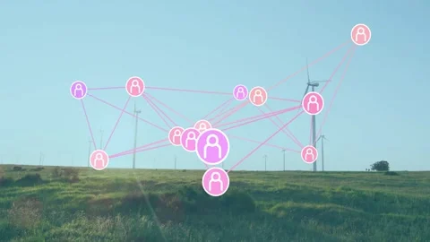 Fading pink purple nodes linking around pulsing node via magenta lines over 库存影片 332899965