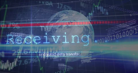 Fading Receiving title starting globe getting encrypted bars binary streams 動画素材 314407934
