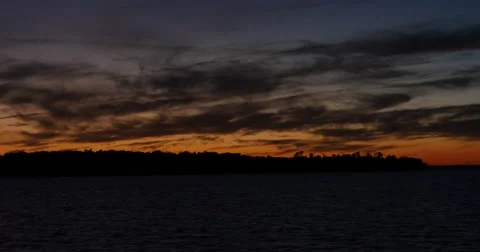 Fading Sunset of Orange Red and Pick Over James River on Boat, 4K Stock Footage 68754354