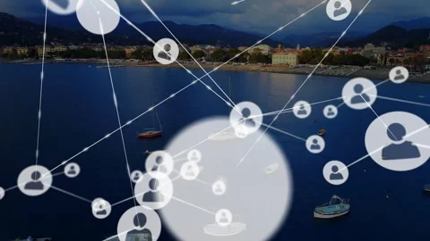 Fading in user-icon node starting branching net, showing connections with white Stock Footage 309894142