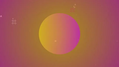 Fading into view, gradient circle morphing on speckled backdrop with symbols Stock Footage 311472215