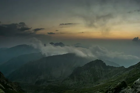 Fagaras Serbota ridges sunset clouds 6K Video stock 41001532