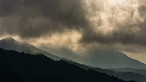 Fagarash Serbota ridges sunbeams dark clouds HD Stock Footage 41001446