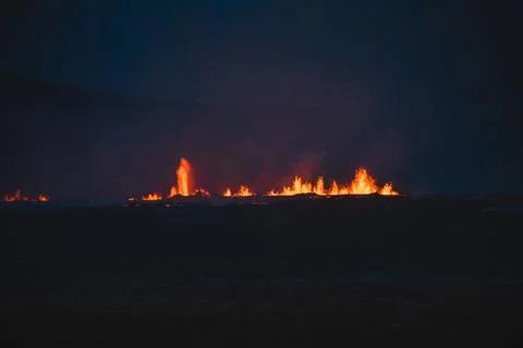Fagradalsfjall area under volcanic activity. Grindavik Iceland. Bright volcan Foto stock