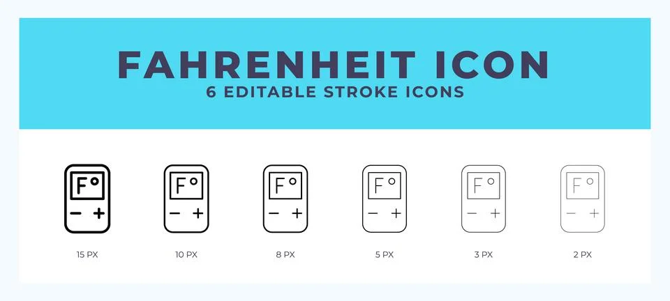 Fahrenheit icon set with different stroke. Design elements for logo. Vector.. Illustrazione stock