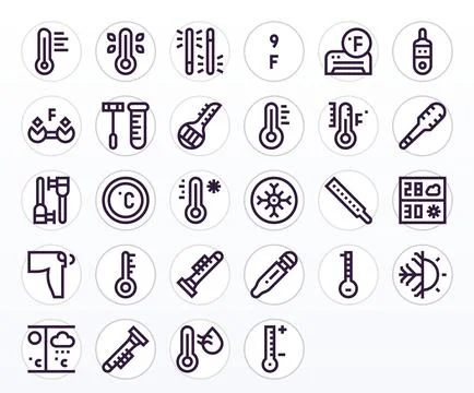 Fahrenheit Vector Icon Library with 28 Bold Line 256x256 Pixel Aligned Design Stock Illustration