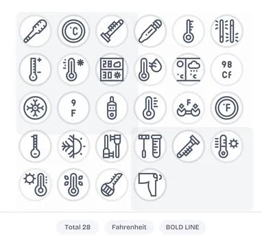 Fahrenheit Vector Icon Library with 28 Bold Line 128x128 Display Perfect De.. Stock Illustration
