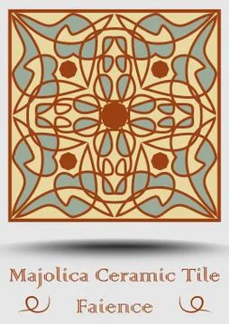 Faience ceramic tile in beige, olive green and red terracotta. Traditional po Stock Illustration