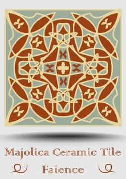 Faience ceramic tile in beige, olive green and red terracotta. Vintage cerami Stock Illustration