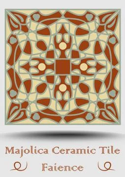 Faience ceramic tile in beige, olive green and red terracotta. Vintage ceramic Stock Illustration