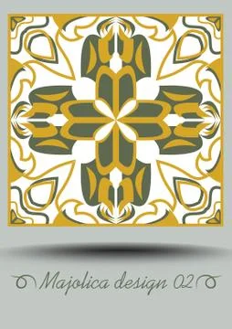Faience ceramic tile in nostalgic ocher and olive green design with white gla Stock Illustration