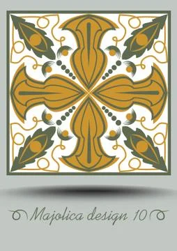 Faience ceramic tile in nostalgic ocher and olive green design with white glaze Stock Illustration