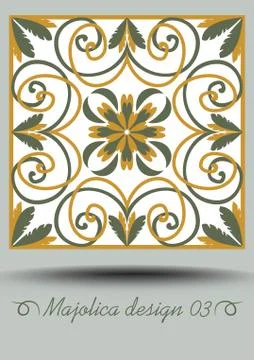 Faience ceramic tile in nostalgic ocher and olive green design with white glaze Stock Illustration