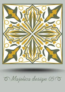 Faience ceramic tile in nostalgic ocher and olive green design with white glaze Stock Illustration