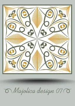 Faience ceramic tile in nostalgic ocher and olive green design with white glaze Stock Illustration