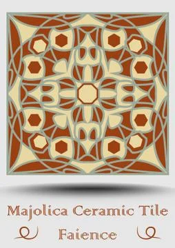 Faience tile. Decorative ceramic tile in beige, olive green and red terracott Stock Illustration