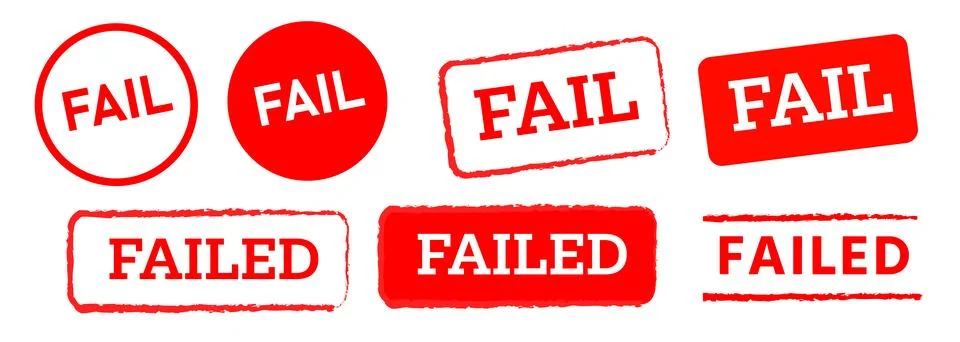 Fail failed text red rubber stamp label sticker decline defeat rejection Stock Illustration