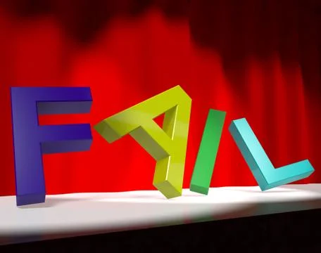 Fail letters falling over as symbol for rejection failure and malfunction Ilustración de archivo