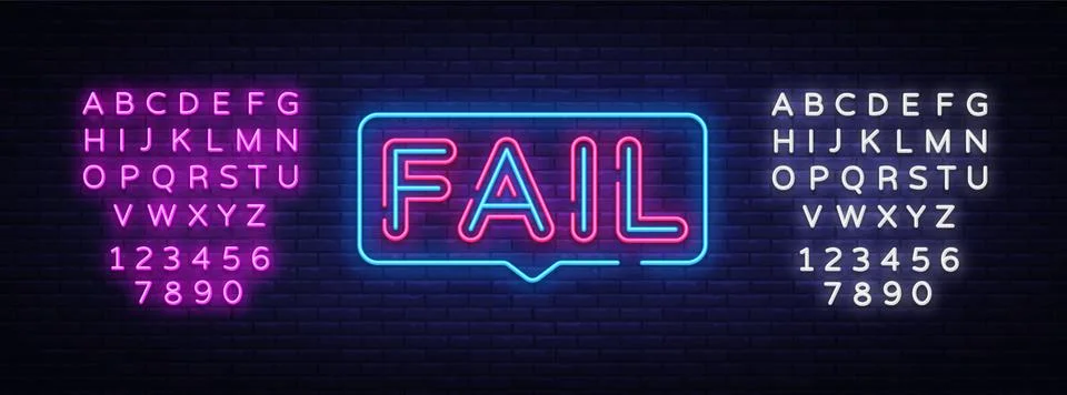 Fail Neon Text Vector. Fail neon sign, design template, modern trend design イラスト素材