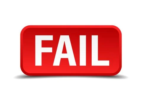 Fail red 3d square button isolated on white background Illustrazione stock