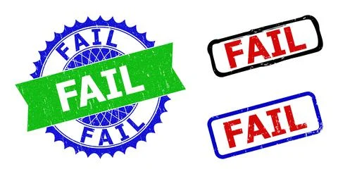 FAIL Rosette and Rectangle Bicolor Seals with Distress Surfaces 스톡 일러스트