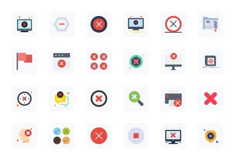 Fail Vector Icon Library with 24 Flat 64x64 PIXEL Perfect Designs Stock Illustration