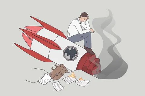 Failed and crashed business rocket startup イラスト素材