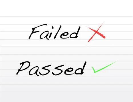 Failed and passed written on white paper. Stock Illustration