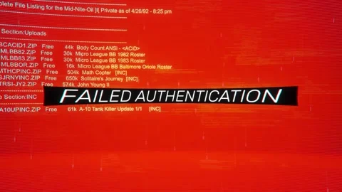 Failed Authentication on warning hack background screen Stock Footage 343552926