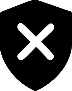 Failed black shield shape icon with insecure crossmark ten, simple infographic Stock Illustration