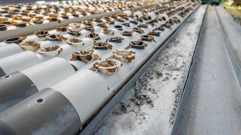 Failed Crops in PVC Pipe Hydroponic System Inside a Greenhouse Stock Photos