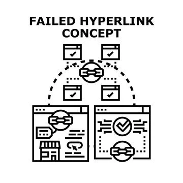 Failed hyperlink concept breaking website connection problem Stock Illustration