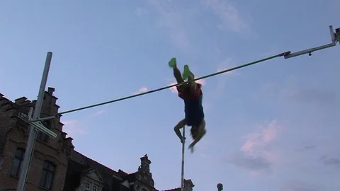 Failed jump of  an  athlete Competing In Pole Vaulting. Stock Footage 69944952