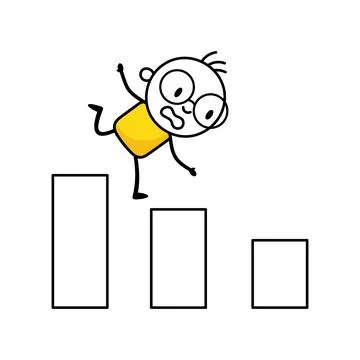 Failed man falling down from chart. Business failure, economic recession, i.. Ilustración de archivo