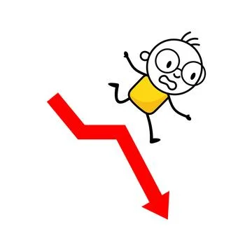 Failed man falling down from red chart arrow. Business failure, economic re.. Ilustración de archivo