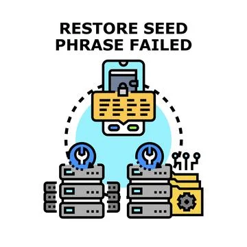 Failed seed phrase restoration for crypto wallet Stock Illustration